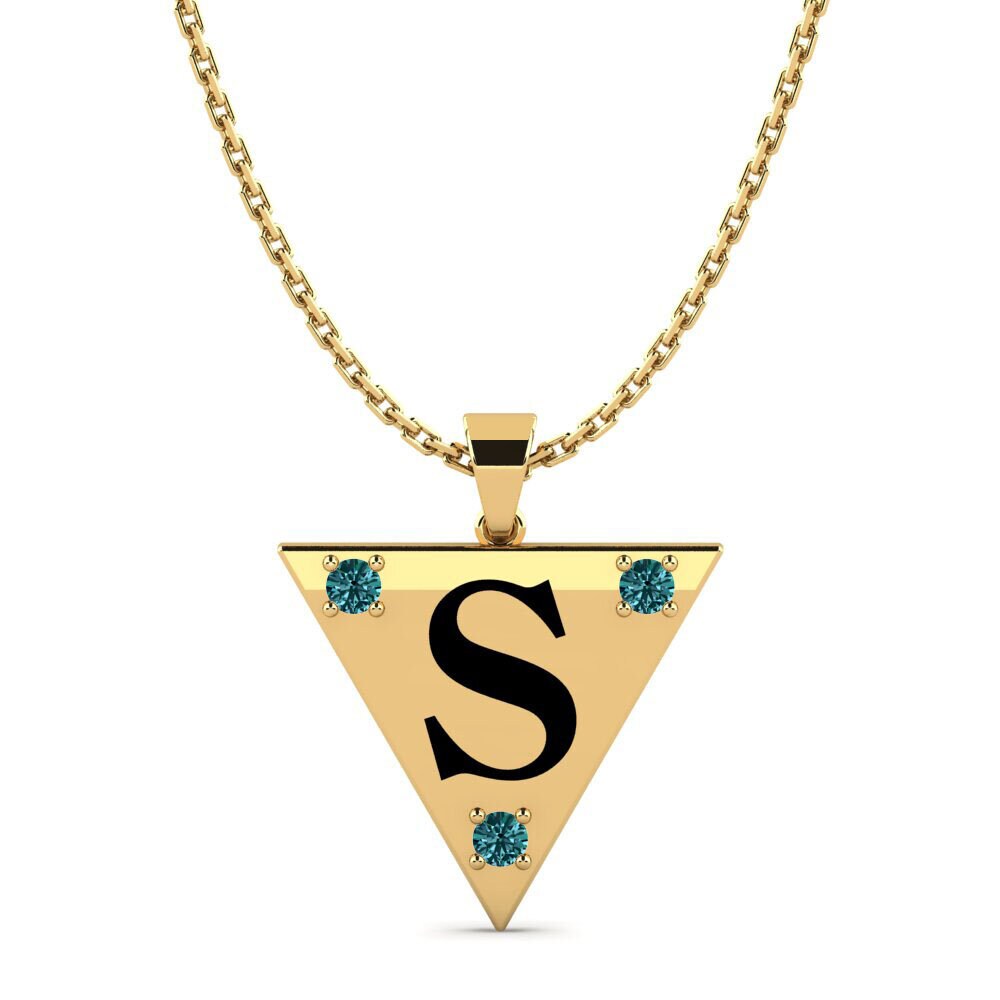 14k Oro Amarillo Diamante Azul Colgante de Mujer Lala