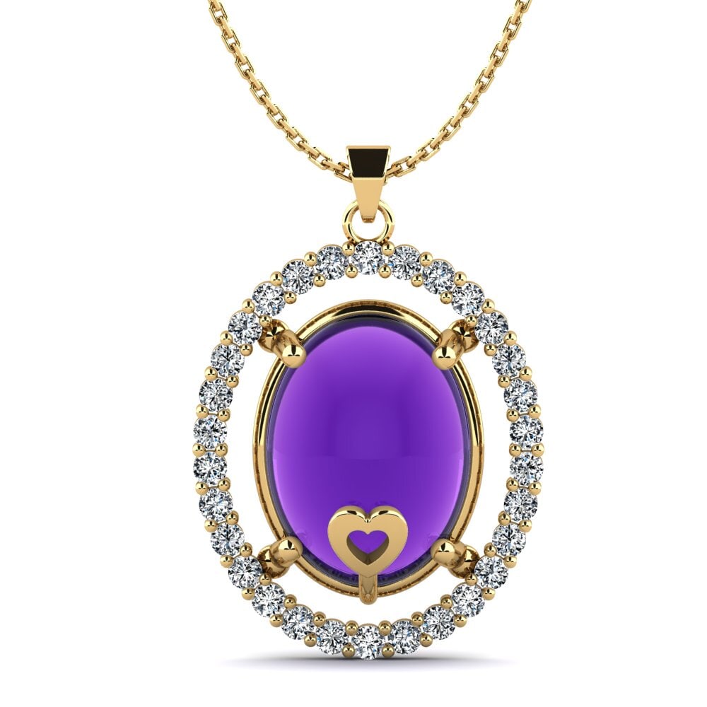 9k Oro Amarillo Amatista Cabujón Colgante de Mujer Lalage