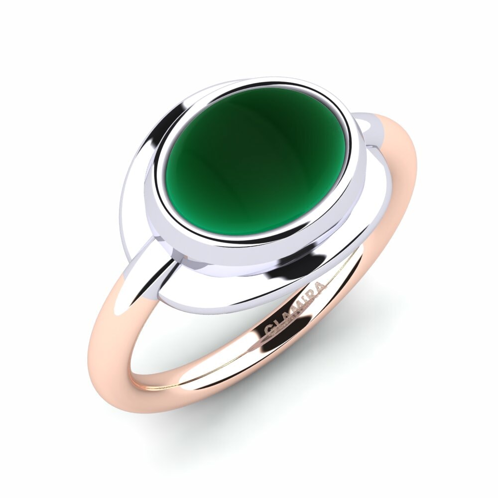 Or Rose& Blanc 18k Émeraude Cabochon Bague Lalita