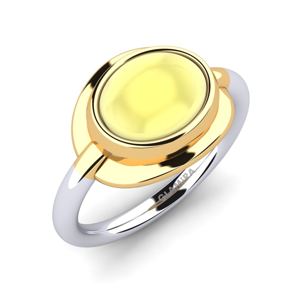 Or Blanc & Jaune 14k Topaze Citron Cabochon Bague Lalita