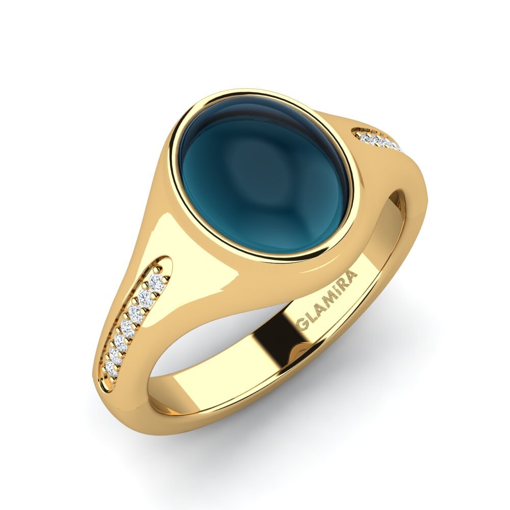 18ct Yellow Gold Cabochon London Blue Topaz Ring Lamberta