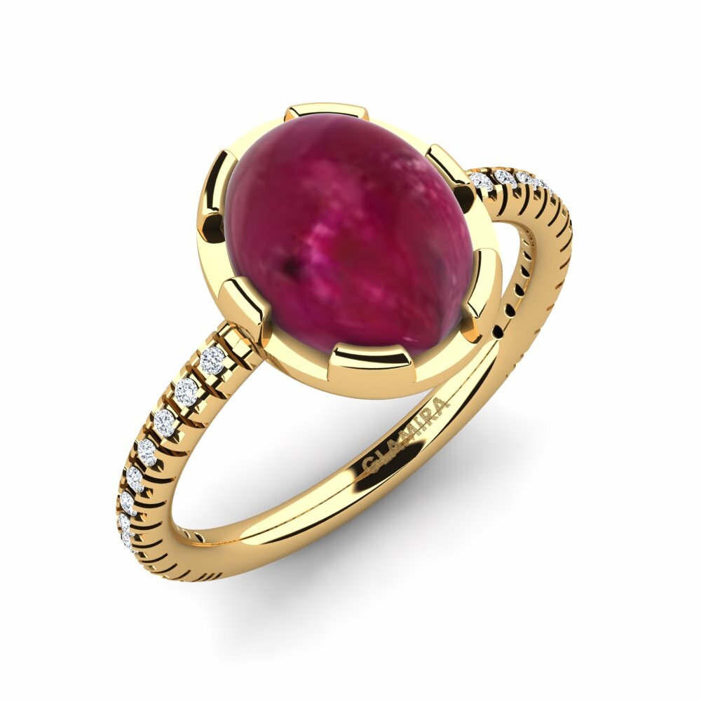 Or Jaune 18k Rubis Cabochon Bague Lamis