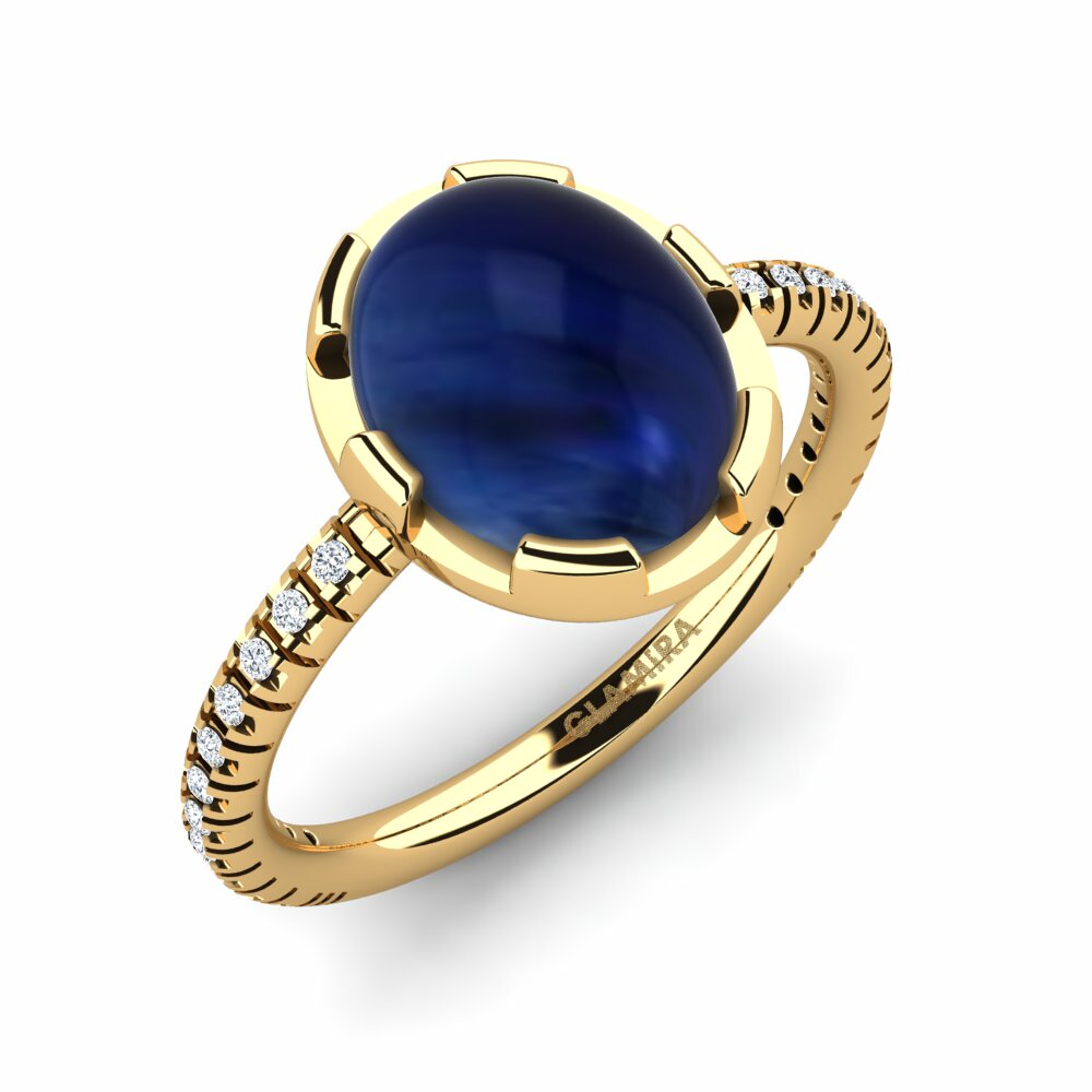 Or Jaune 18k Saphir Cabochon Bague Lamis