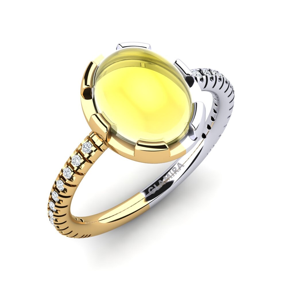 Or Blanc & Jaune 14k Topaze Citron Cabochon Bague Lamis