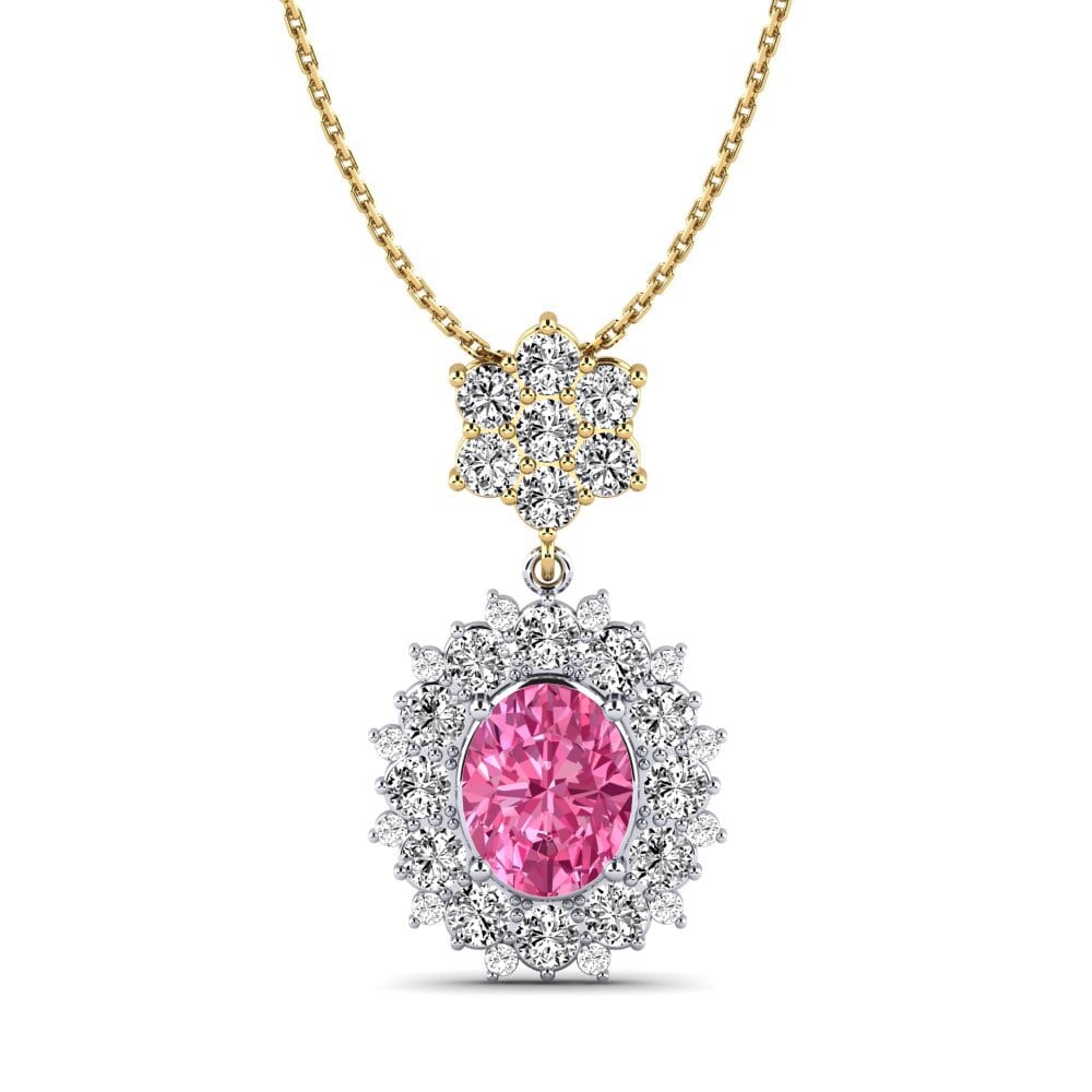 14k Oro Blanco & Amarillo Turmalina rosa Colgante de Mujer Lancian