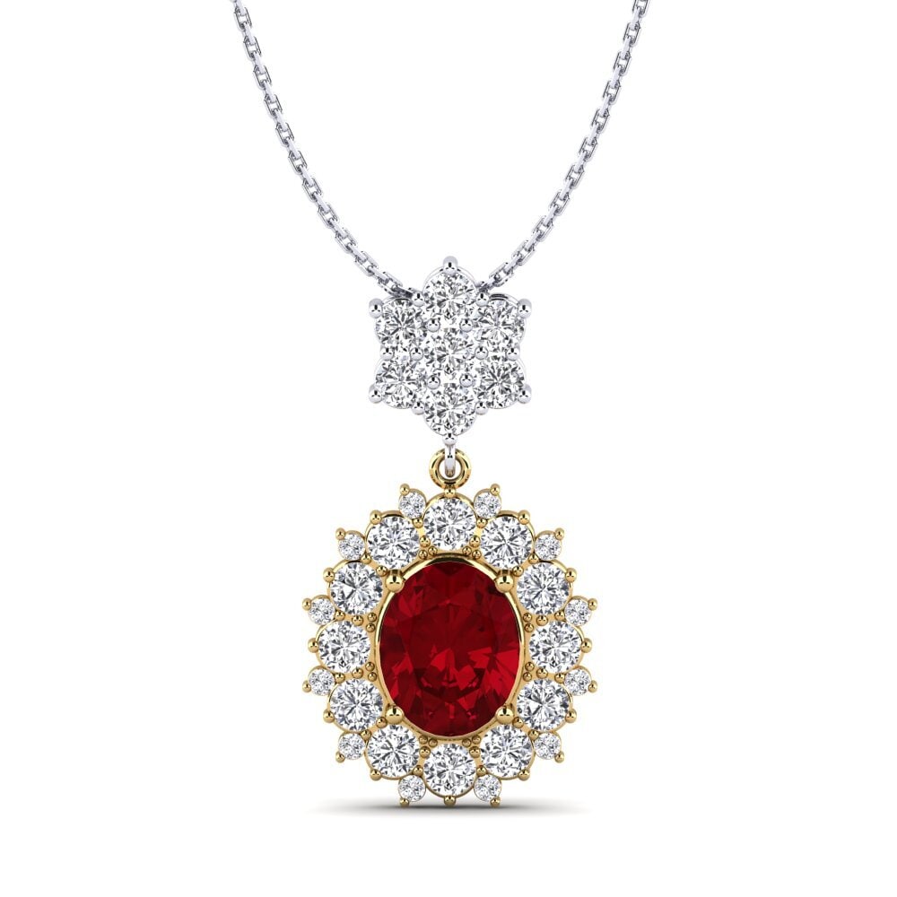 18k Oro Amarillo & Blanco Circonita Roja Colgante de Mujer Lancian