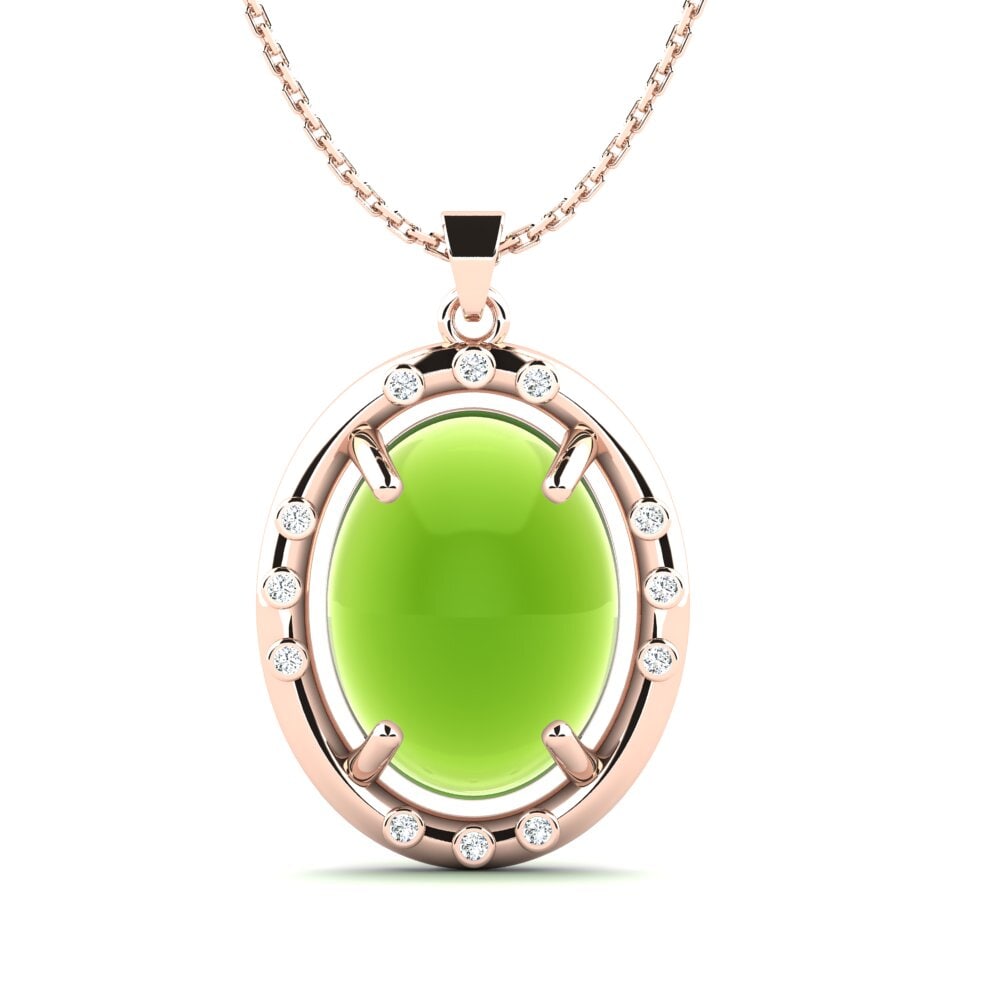 14k Oro Rosa Peridoto Cabujón Colgante de Mujer Landis