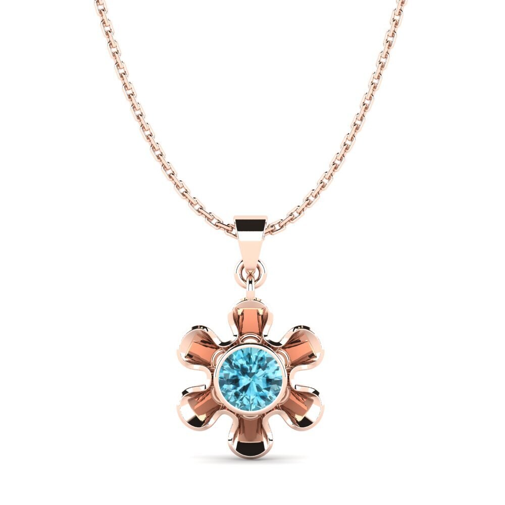 14k Oro Rosa Circón Azul Colgante de Mujer Lapo