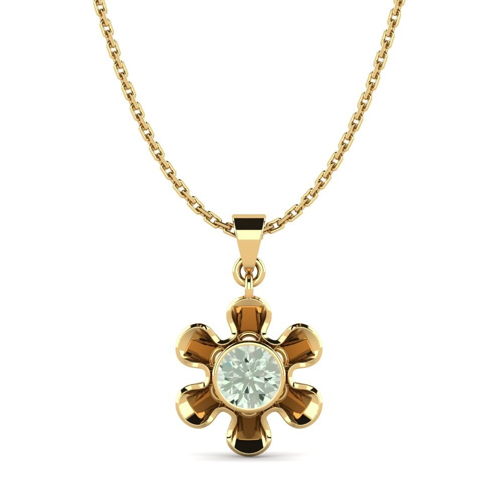 14k Oro Amarillo Amatista verde Colgante de Mujer Lapo