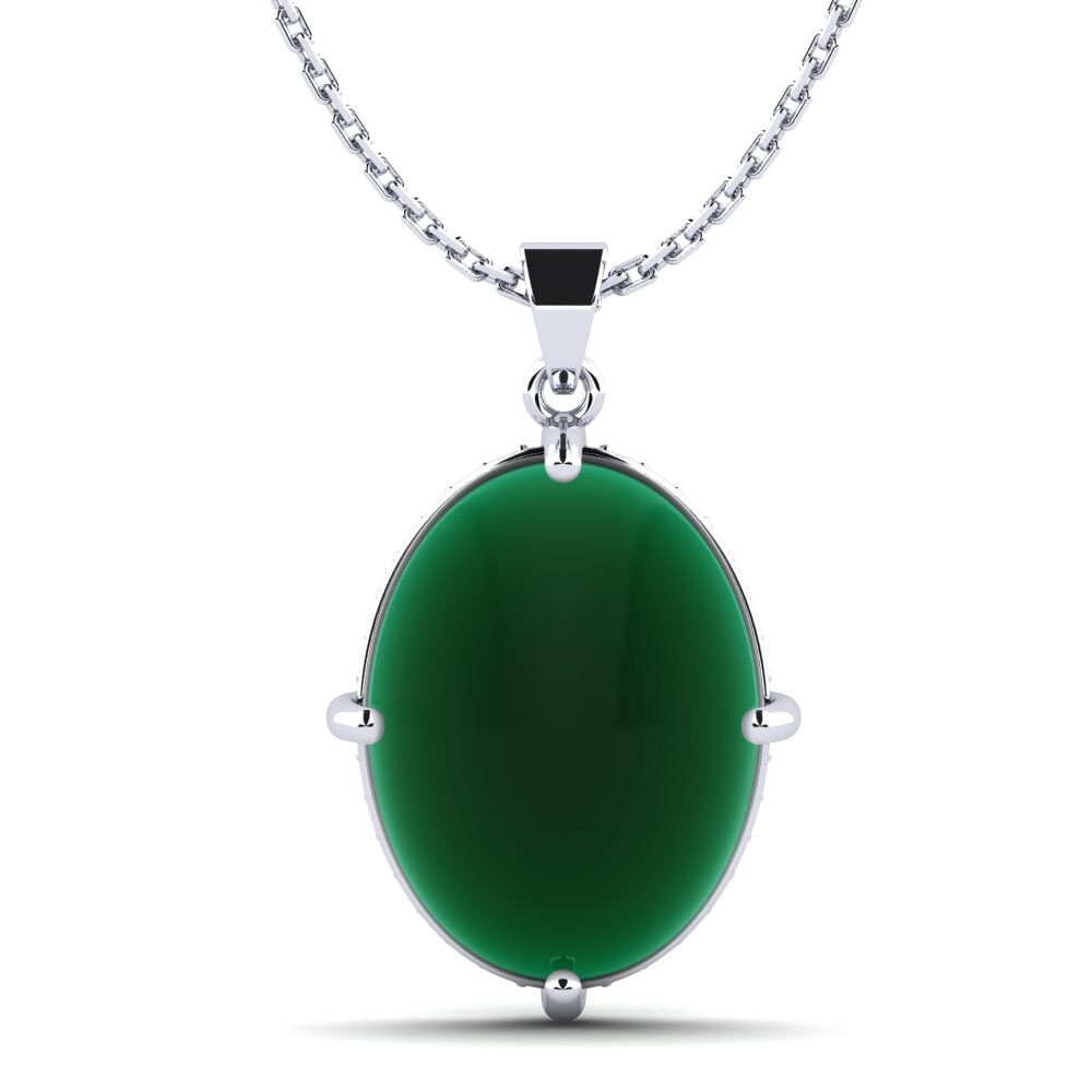 14k Oro Blanco Esmeralda Cabujón Colgante de Mujer Larrie