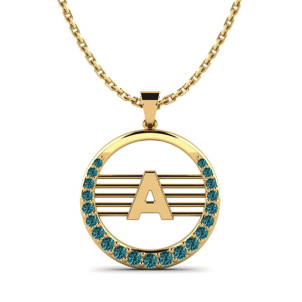 14k Oro Amarillo Diamante Azul Colgante de Mujer Lashon A