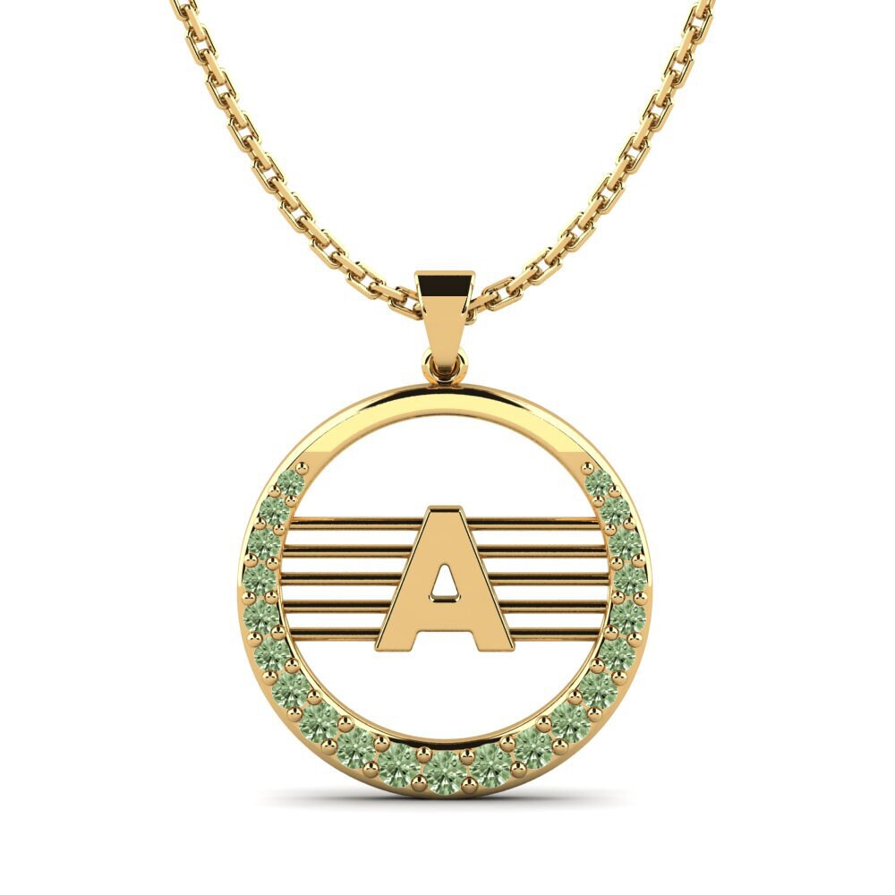 14k Oro Amarillo Diamante Verde Colgante de Mujer Lashon A