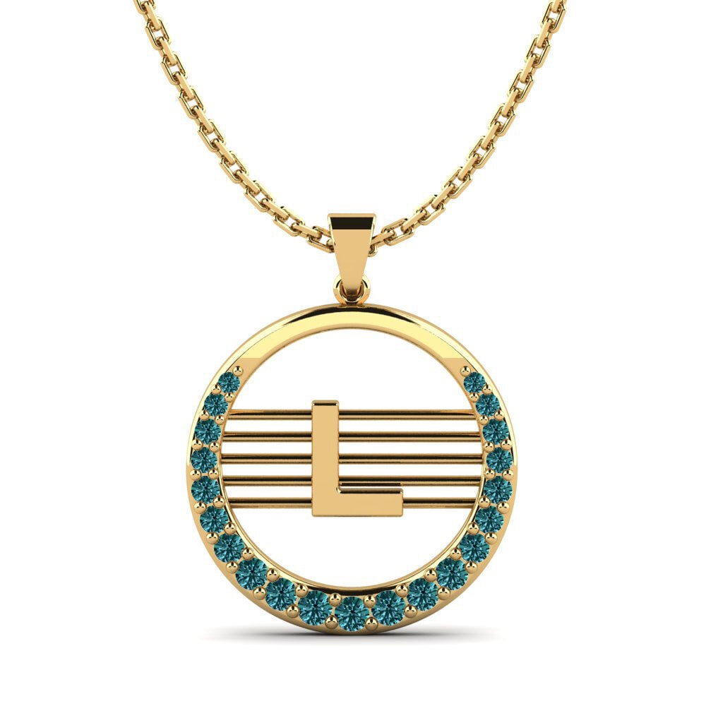 14k Oro Amarillo Diamante Azul Colgante de Mujer Lashon L