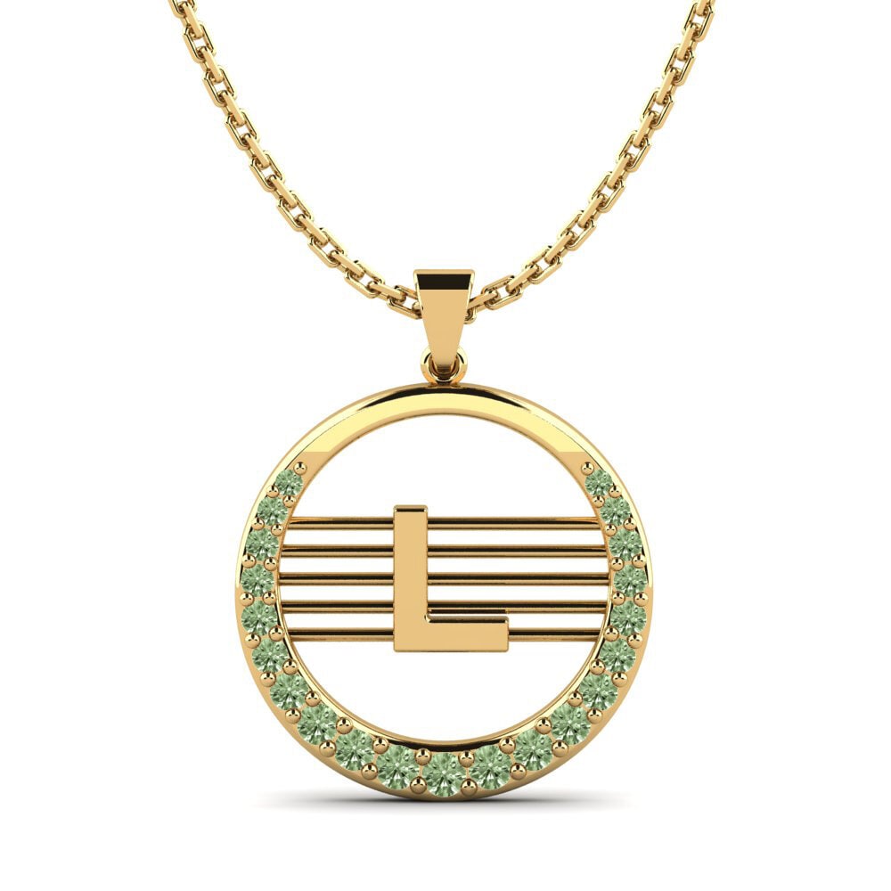 14k Oro Amarillo Diamante Verde Colgante de Mujer Lashon L