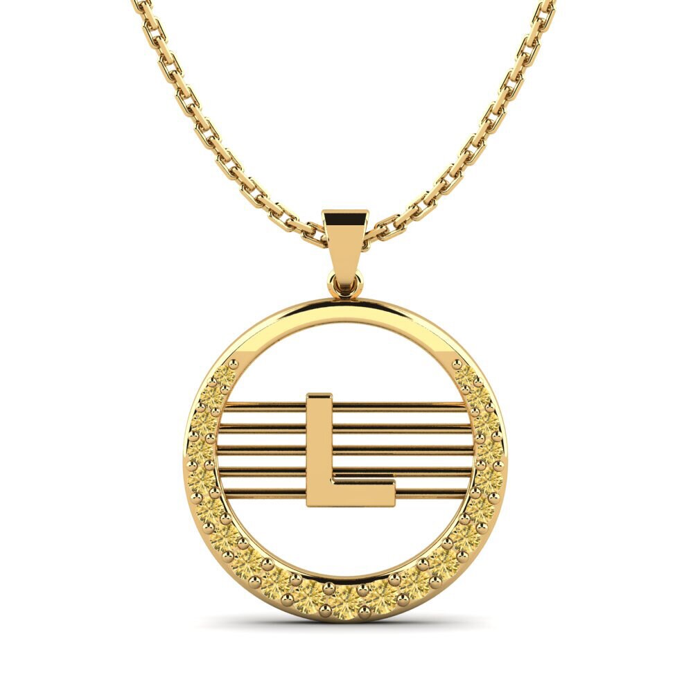 14k Oro Amarillo Diamante Amarillo Colgante de Mujer Lashon L