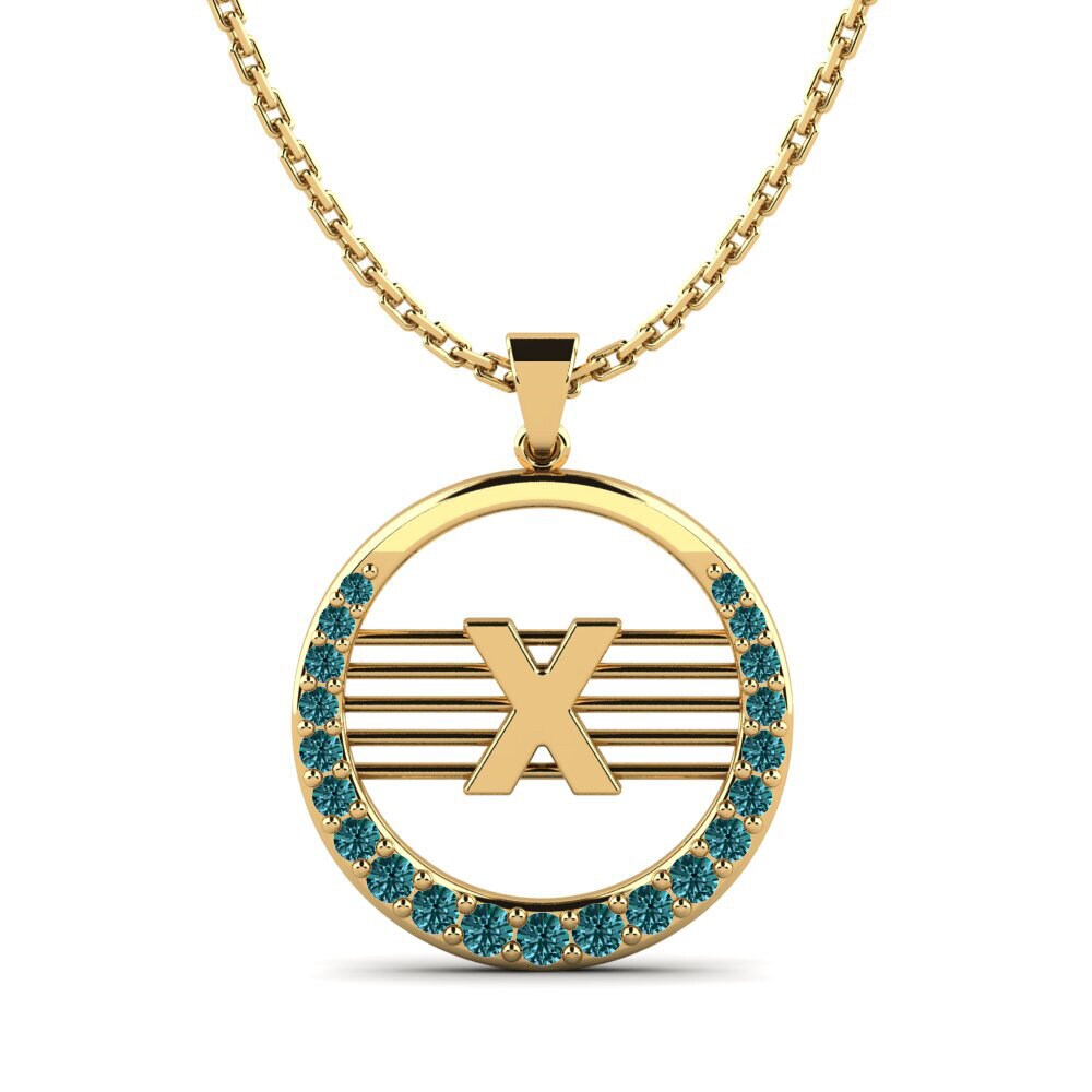 14k Oro Amarillo Diamante Azul Colgante de Mujer Lashon X