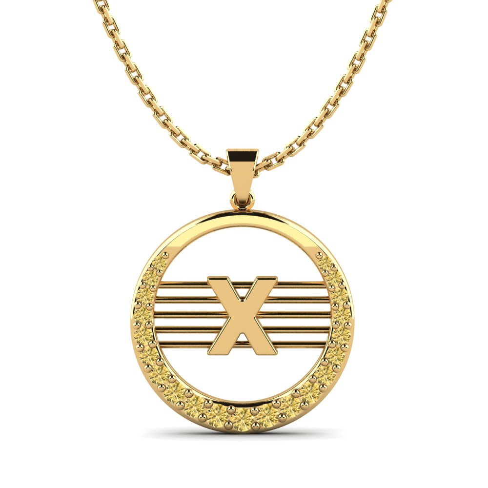 14k Oro Amarillo Diamante Amarillo Colgante de Mujer Lashon X