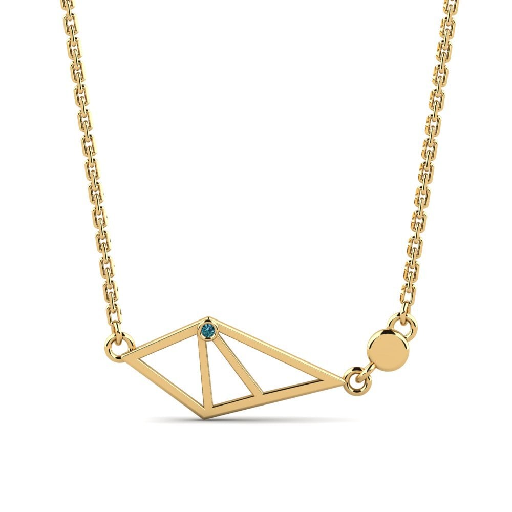 14k Yellow Gold Blue Diamond Women's Necklace Lasonyan