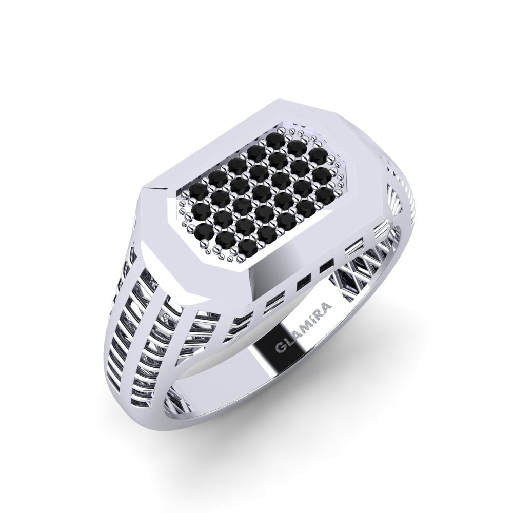 Bague En Or Blanc 585 14 Carats Avec Onyx - Taille 55, Ajustable - Neuf Avec étiquettes, Marque Thein