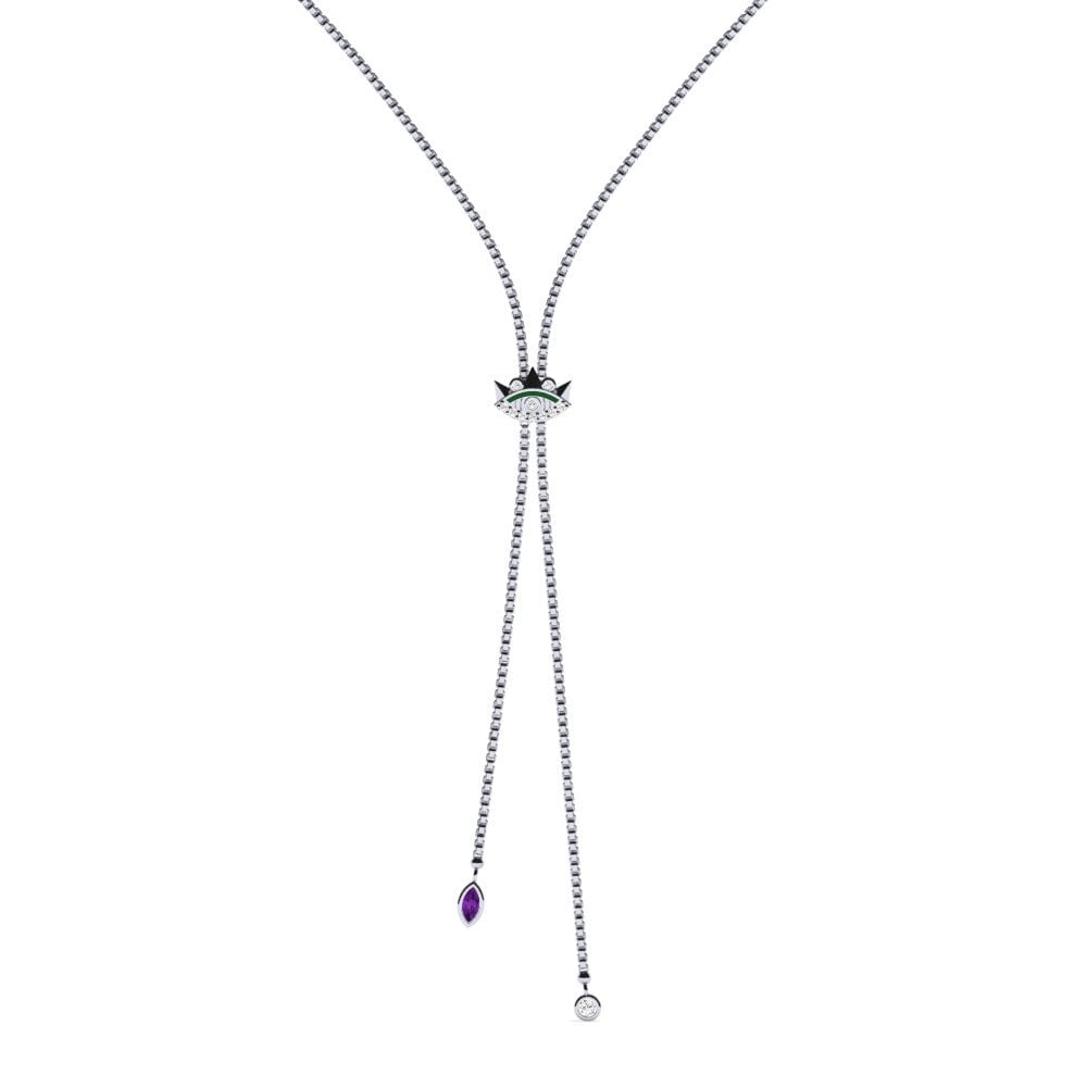9k Oro Blanco Amatista Collar de Mujer Latni