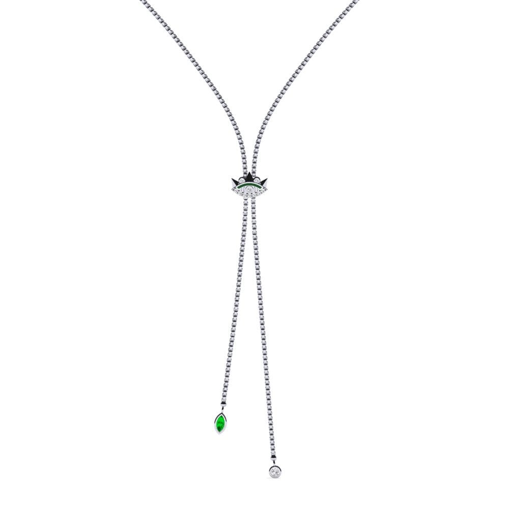 9k Oro Blanco Esmeralda Collar de Mujer Latni