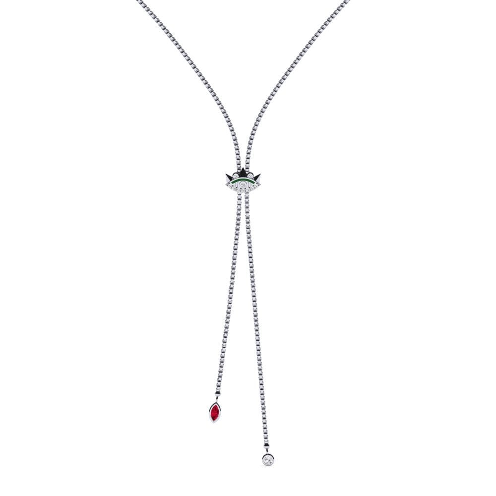 14k Oro Blanco Rubí Collar de Mujer Latni