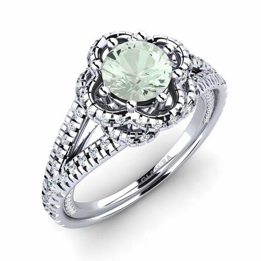 Anillo Alceste Oro Blanco 585 & Amatista verde & Cristal de Swarovski & Diamante