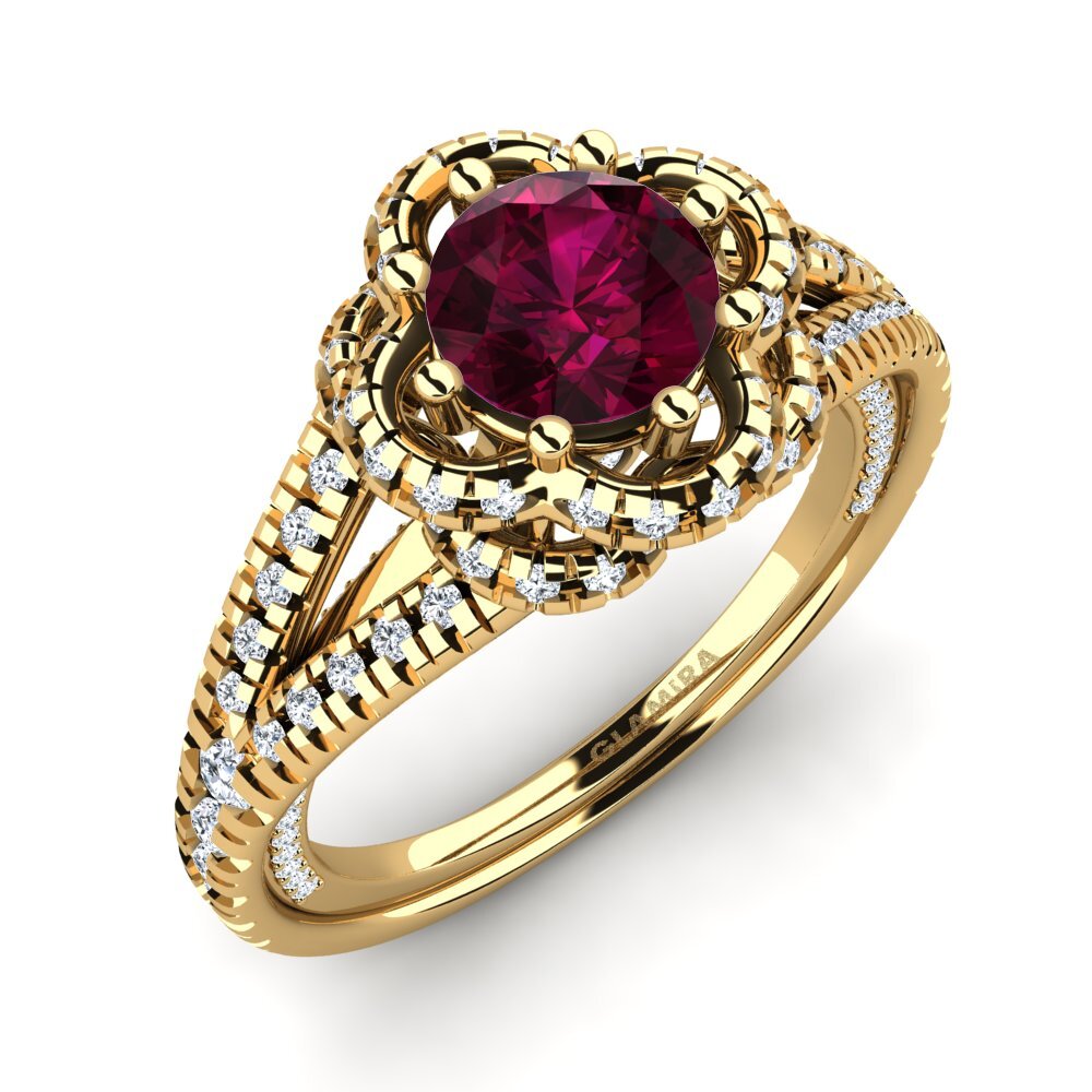 Or Jaune 9k Grenat de Rhodolite Bague Alceste