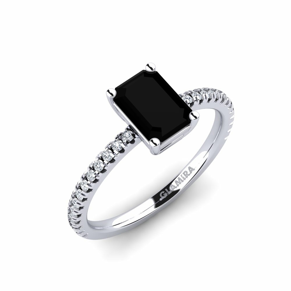 Solitaire Pave Engagement Rings Aldea 585 White Gold Black Diamond