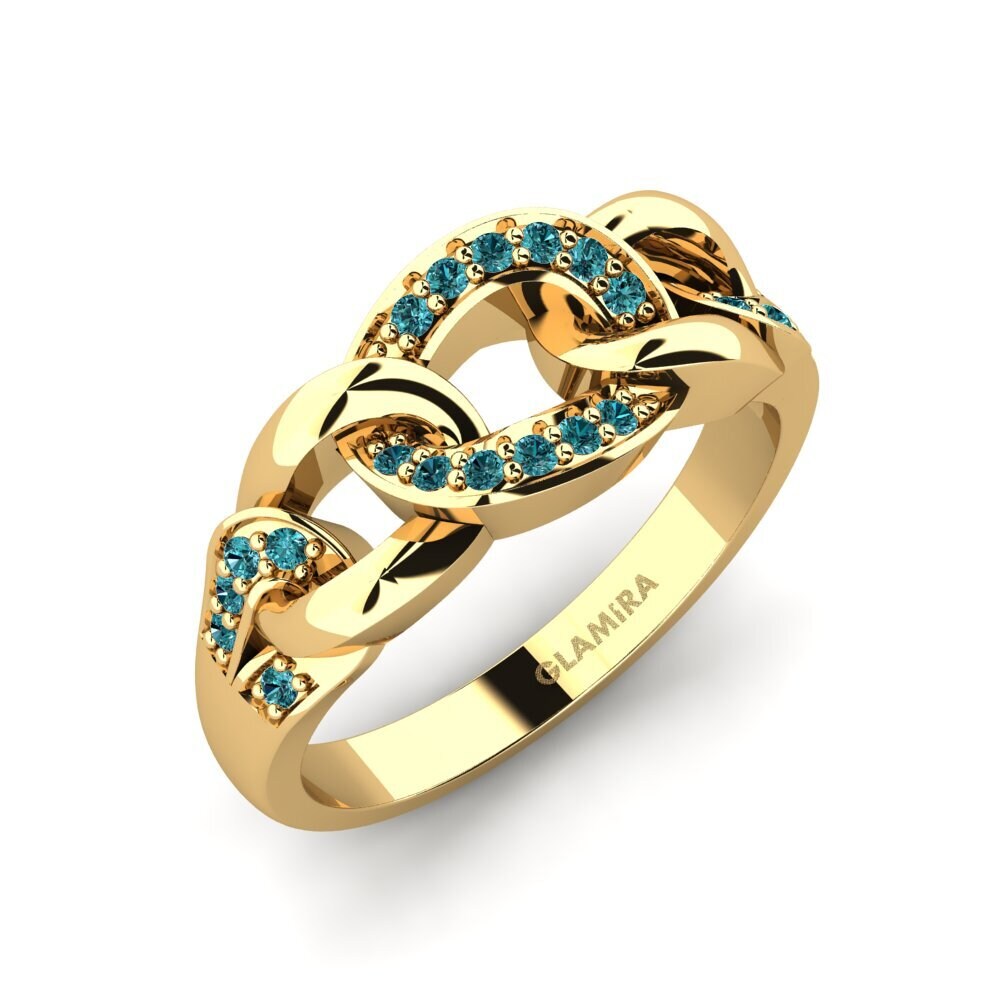 Or Jaune 9k Diamant Bleu Bague Arjean