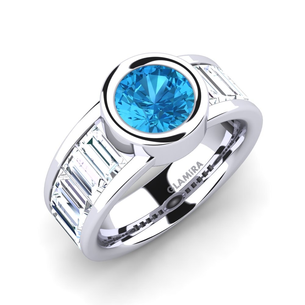Białe Złoto 375 Niebieski Topaz Pierścionek zaręczynowy Colomba