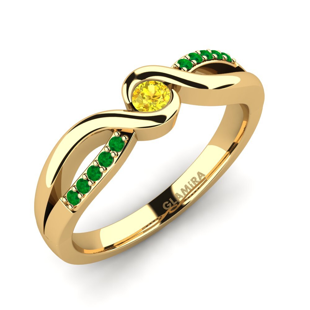 14K Geel Goud Gele Saffier Verlovingsring Dahlia 0.1crt