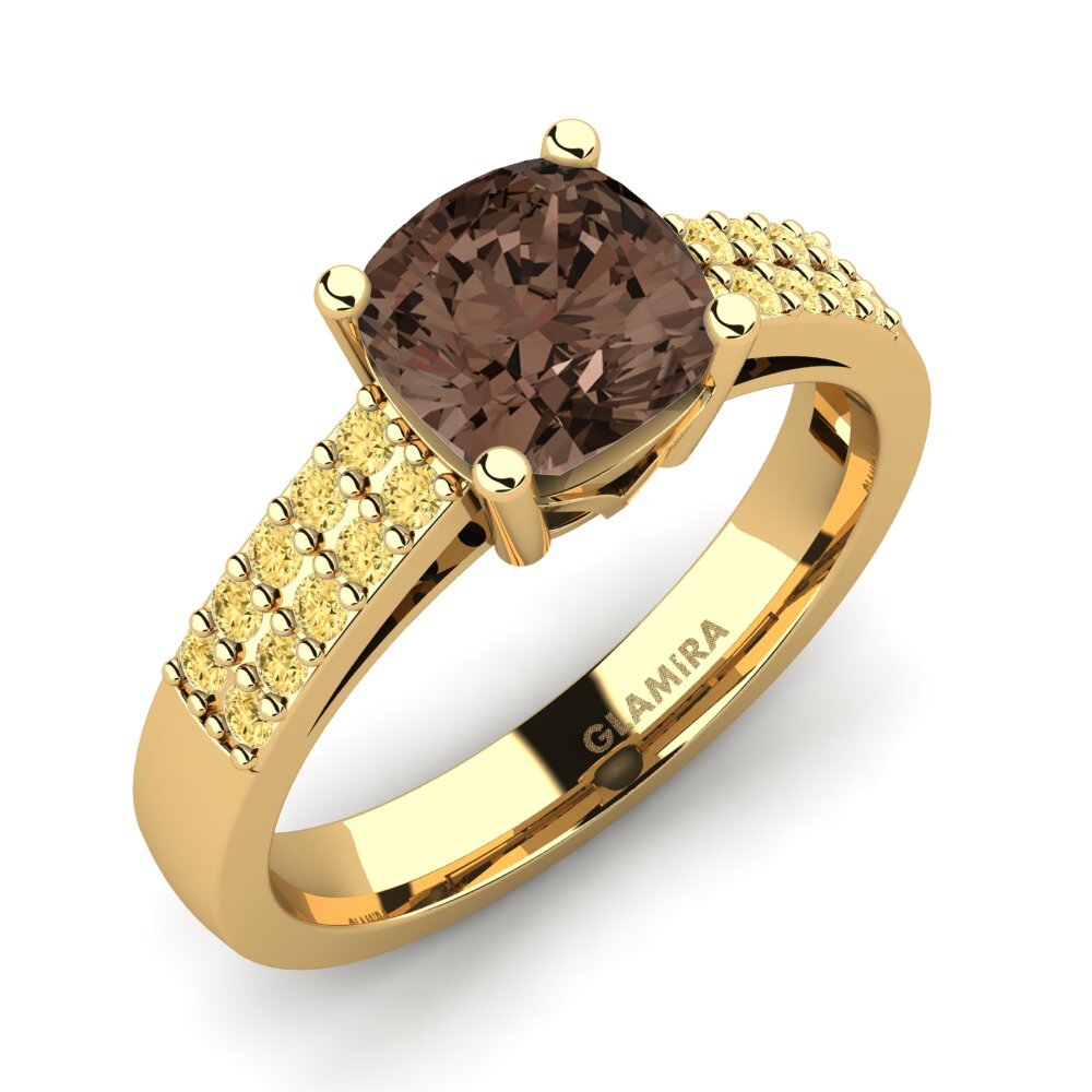 18k Oro Amarillo Cuarzo humo Anillo de compromiso Georgia