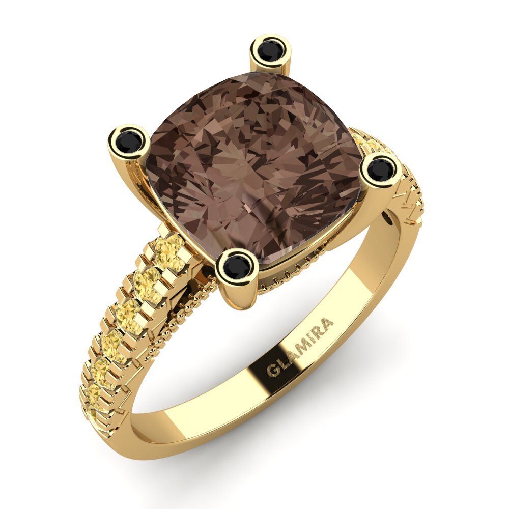 18k Oro Amarillo Cuarzo humo Anillo de compromiso Daphne