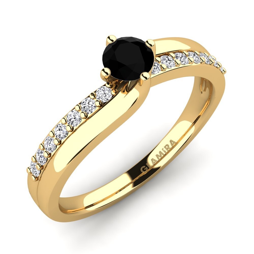 14ct Yellow Gold Black Sapphire Diamonds Ring Lia
