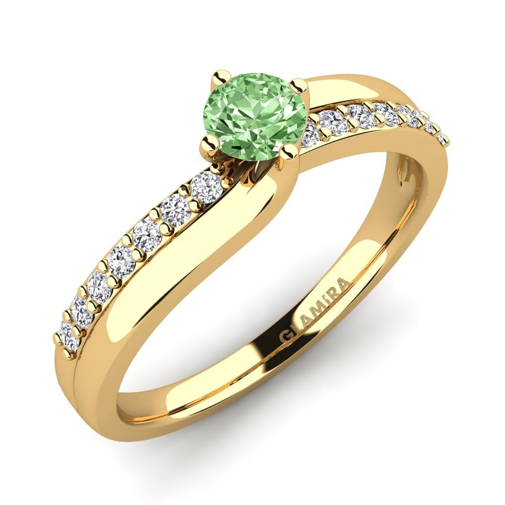 Gelbgold 375 Grüner Diamant Verlobungsring Lia