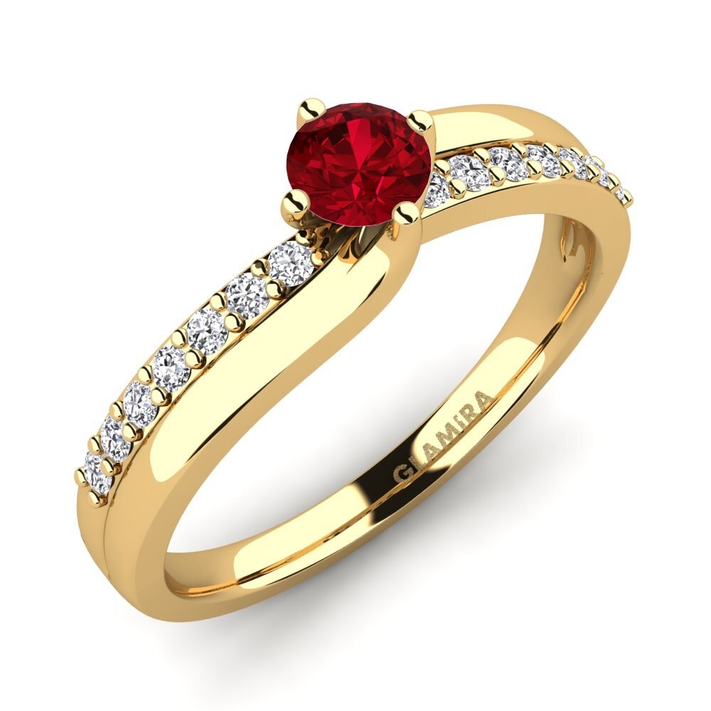 14k Yellow Gold Red Zirconia Diamonds Ring Lia