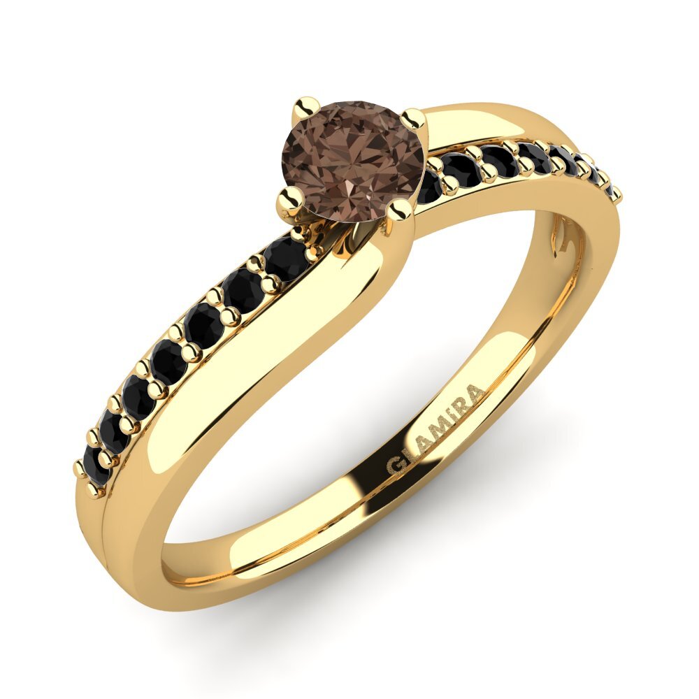 18k Oro Amarillo Cuarzo humo Anillo de compromiso Lia