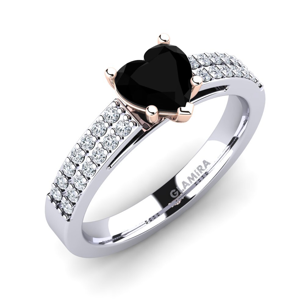 18ct White & Rose Gold Black Onyx Engagement Ring Shirley