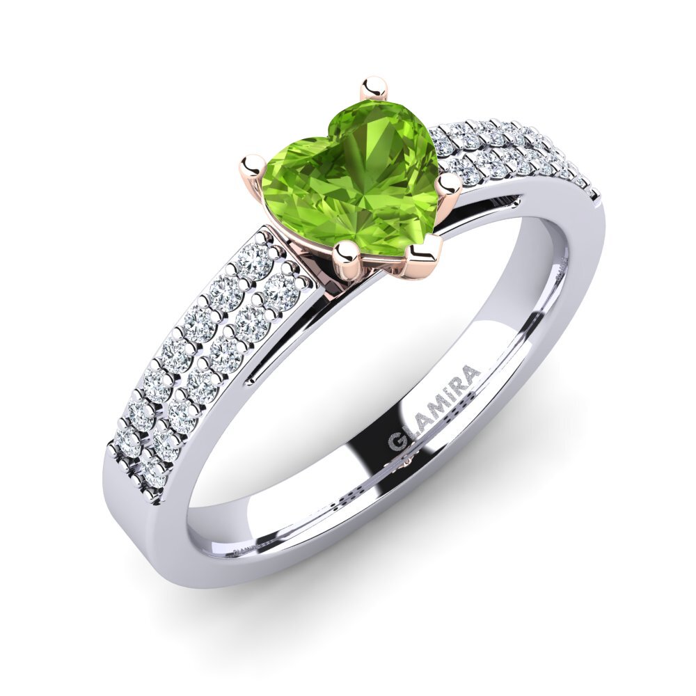 18ct White & Rose Gold Peridot Engagement Ring Shirley