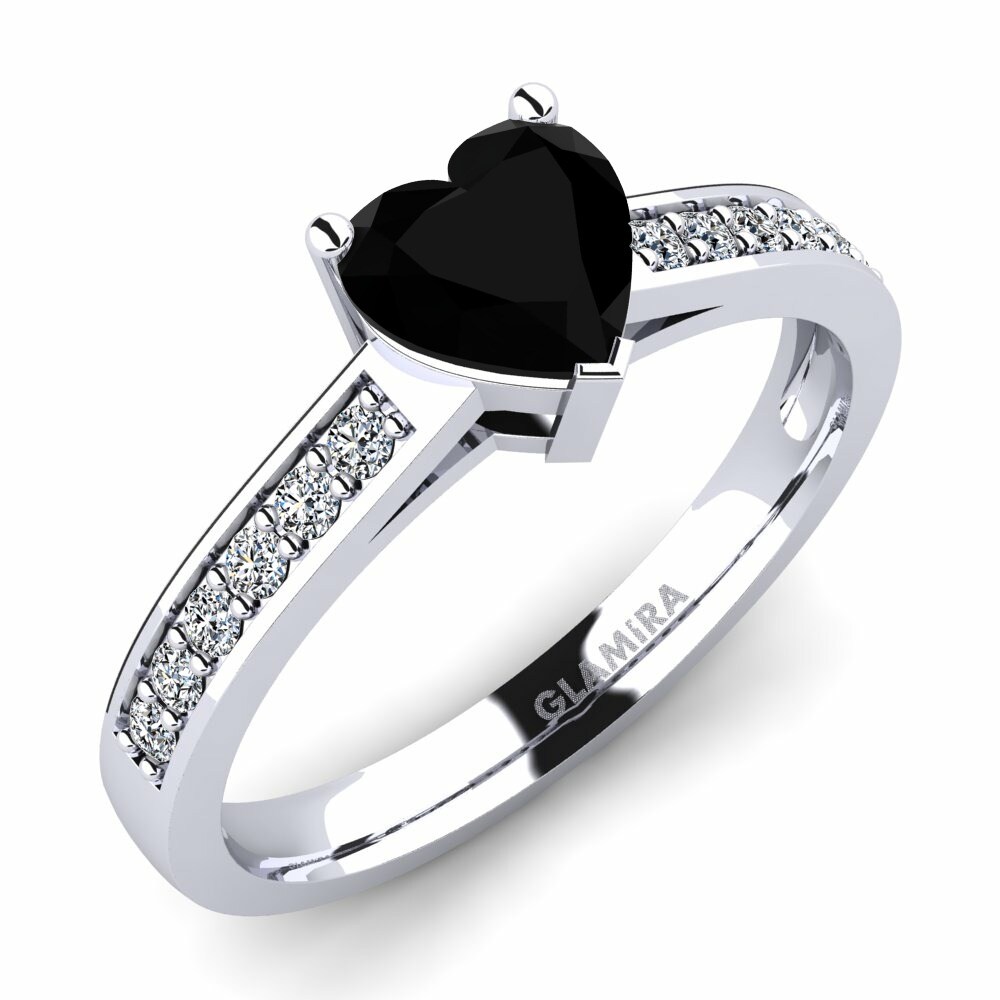 心形 單鑽密鑲 黑色藍寶石 訂婚戒指 Tina