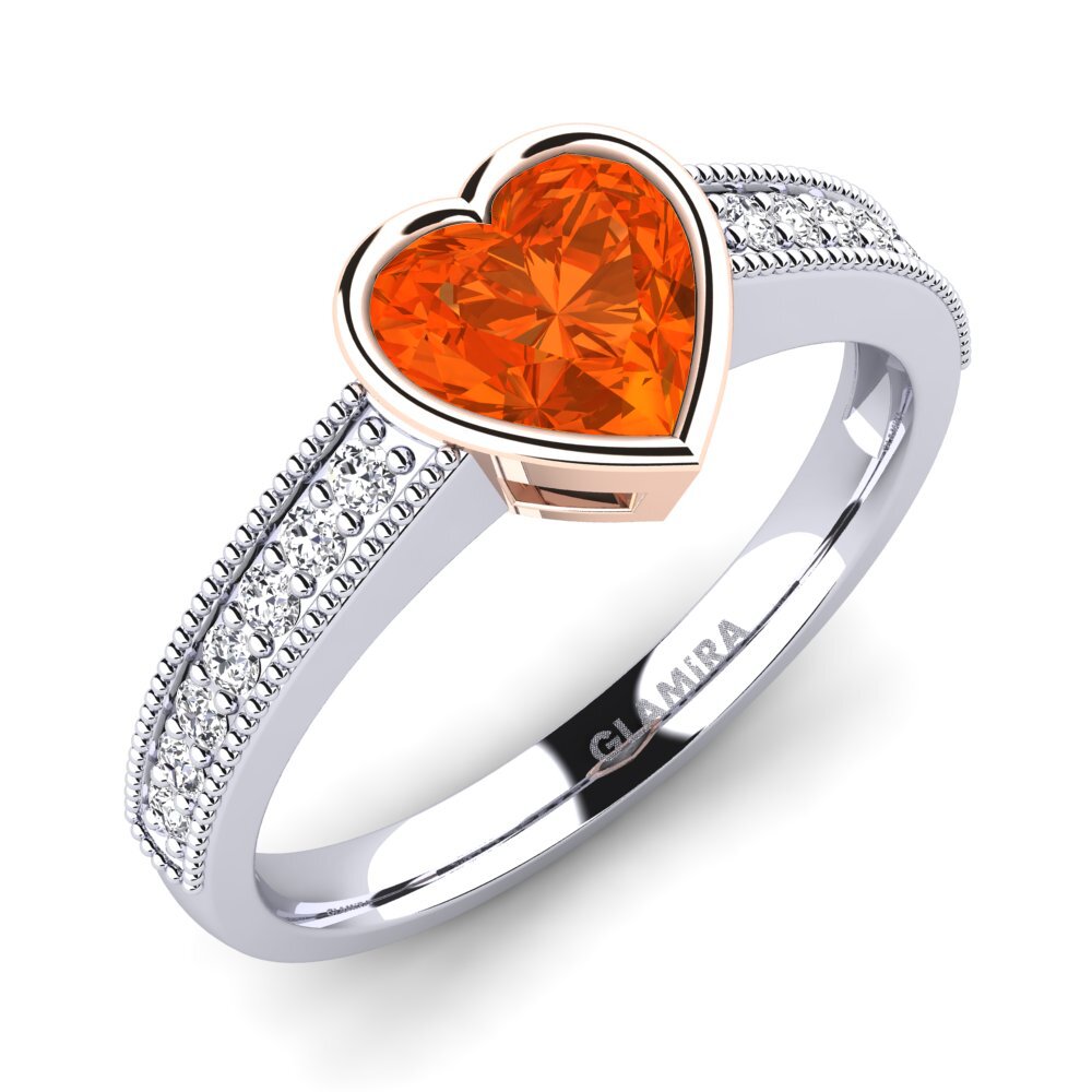 18ct White & Rose Gold Fire Opal Engagement Ring Chole