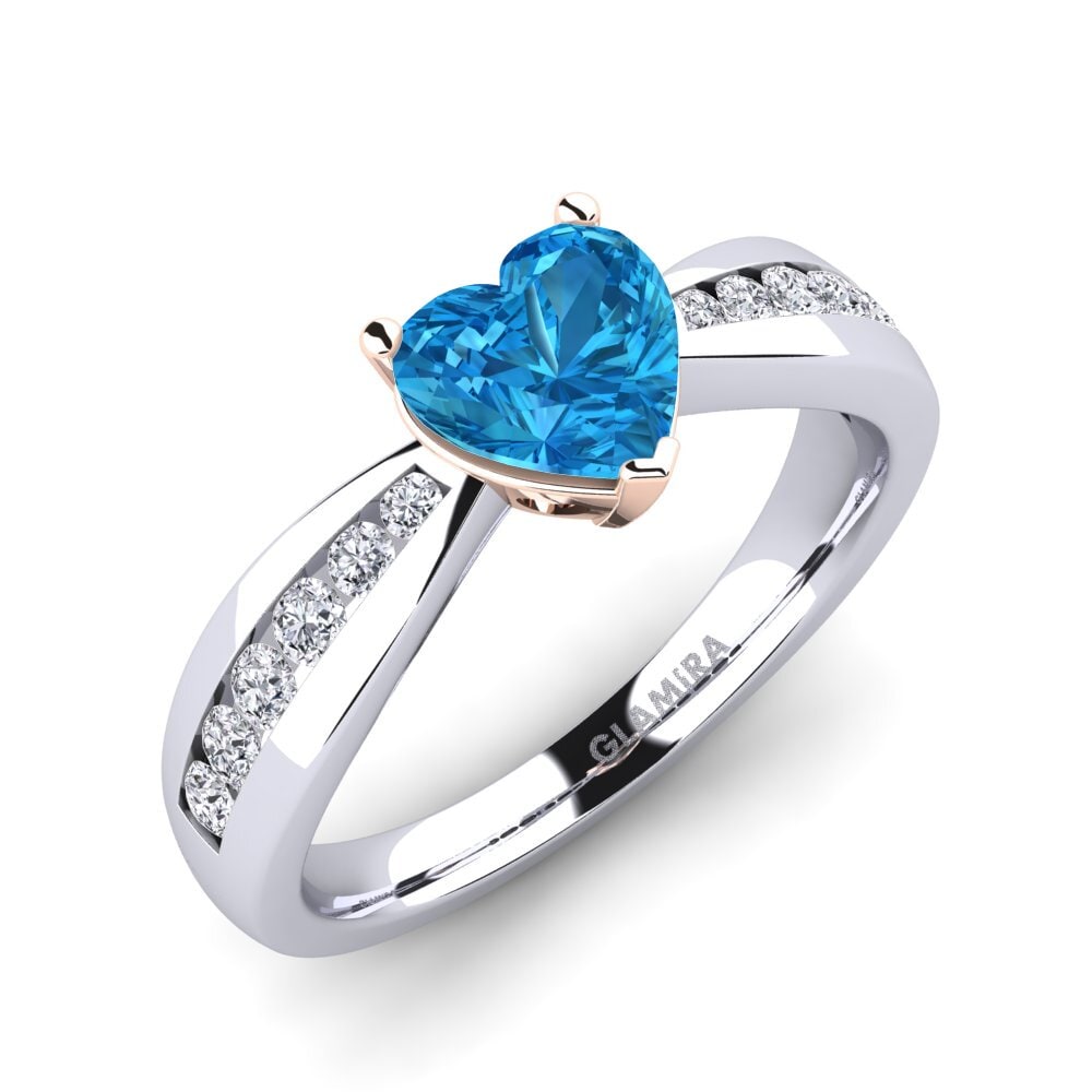 14ct White & Rose Gold Blue Topaz Engagement Ring Nicole