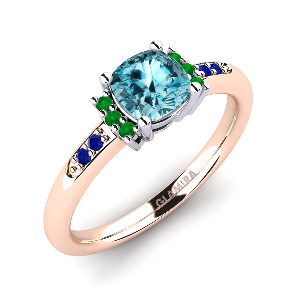 14k Oro Rosa & Blanco Circón Azul Anillo de compromiso Lenny
