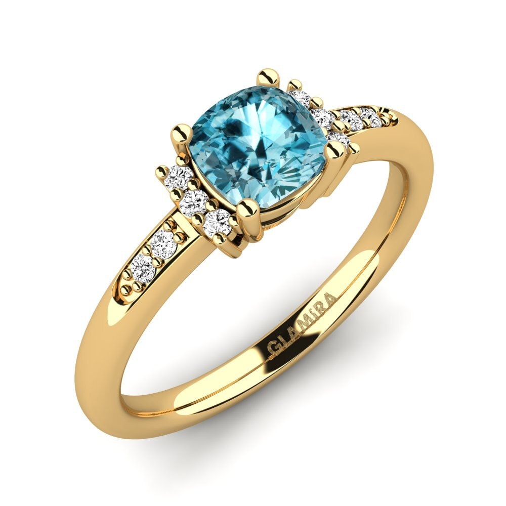 14ct Yellow Gold Blue Zircon Engagement Ring Lenny