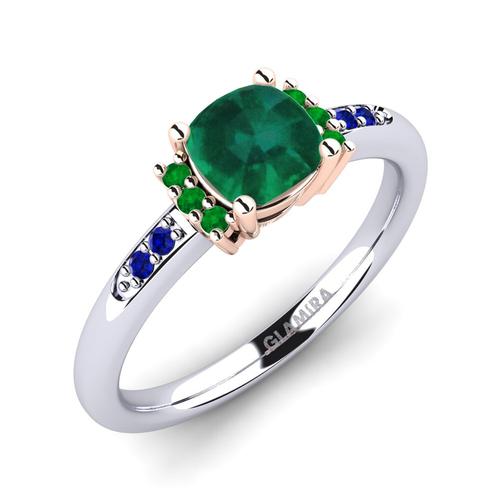14K Wit & Rood Goud Smaragd Verlovingsring Lenny