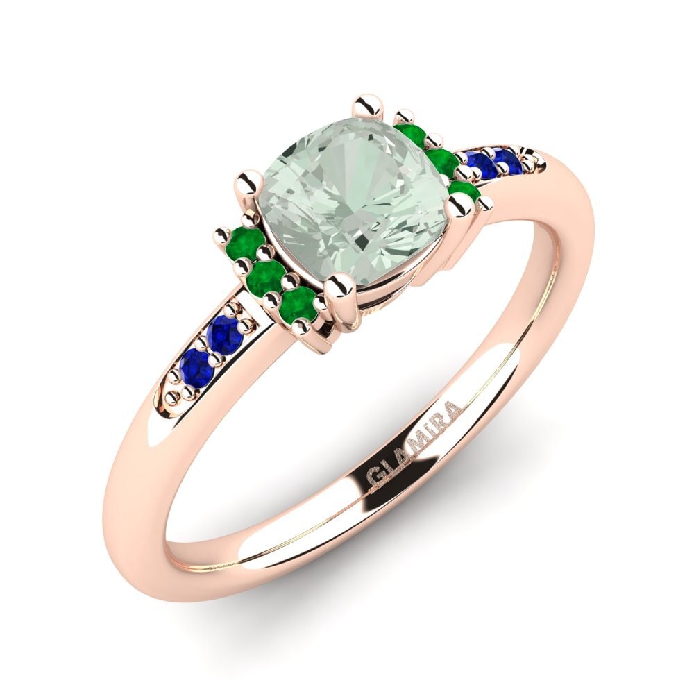18k Oro Rosa Amatista verde Anillo de compromiso Lenny