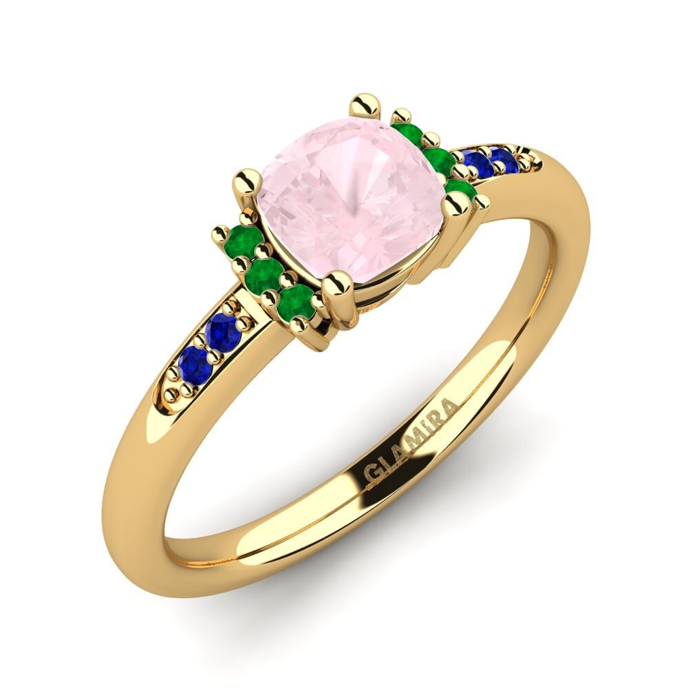 18K Yellow Gold Rose Quartz Engagement Ring Lenny