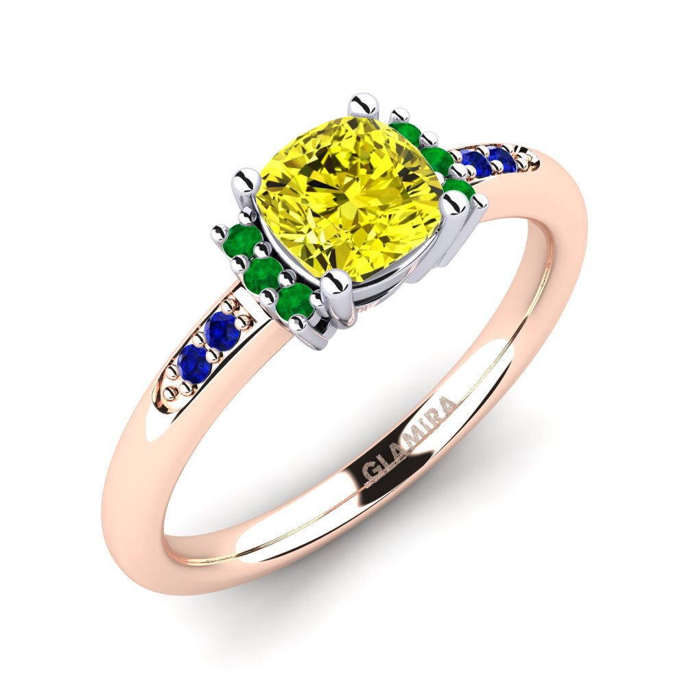 14K Rood & Wit Goud Gele Diamant Verlovingsring Lenny