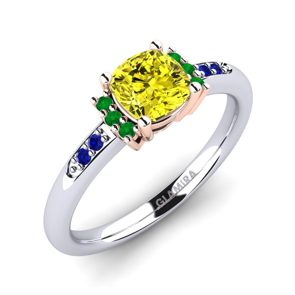 14K Wit & Rood Goud Gele Diamant Verlovingsring Lenny
